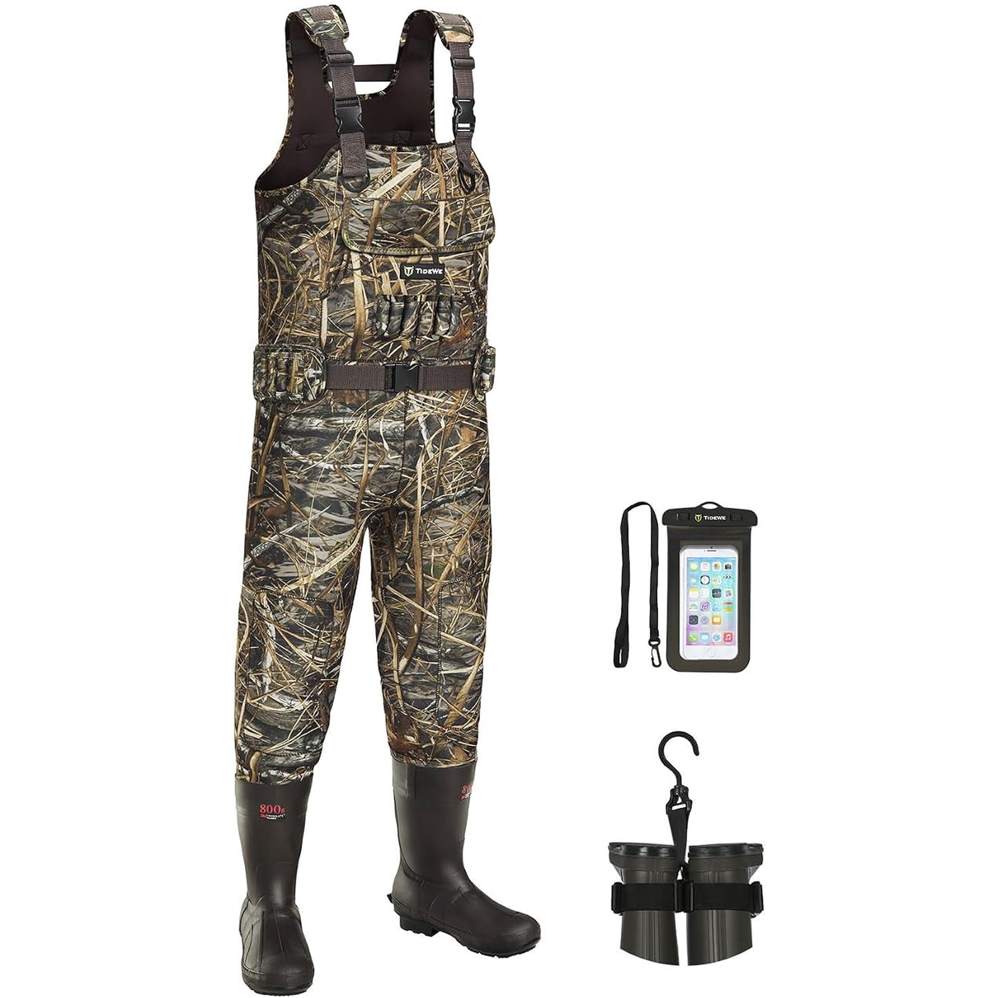TIDEWE Men’s Waterproof Neoprene Chest Waders with 800G Insulated Boots Bootfoot Waders with Adjustable Suspenders for Duck Hunting Fishing & Cold Weather