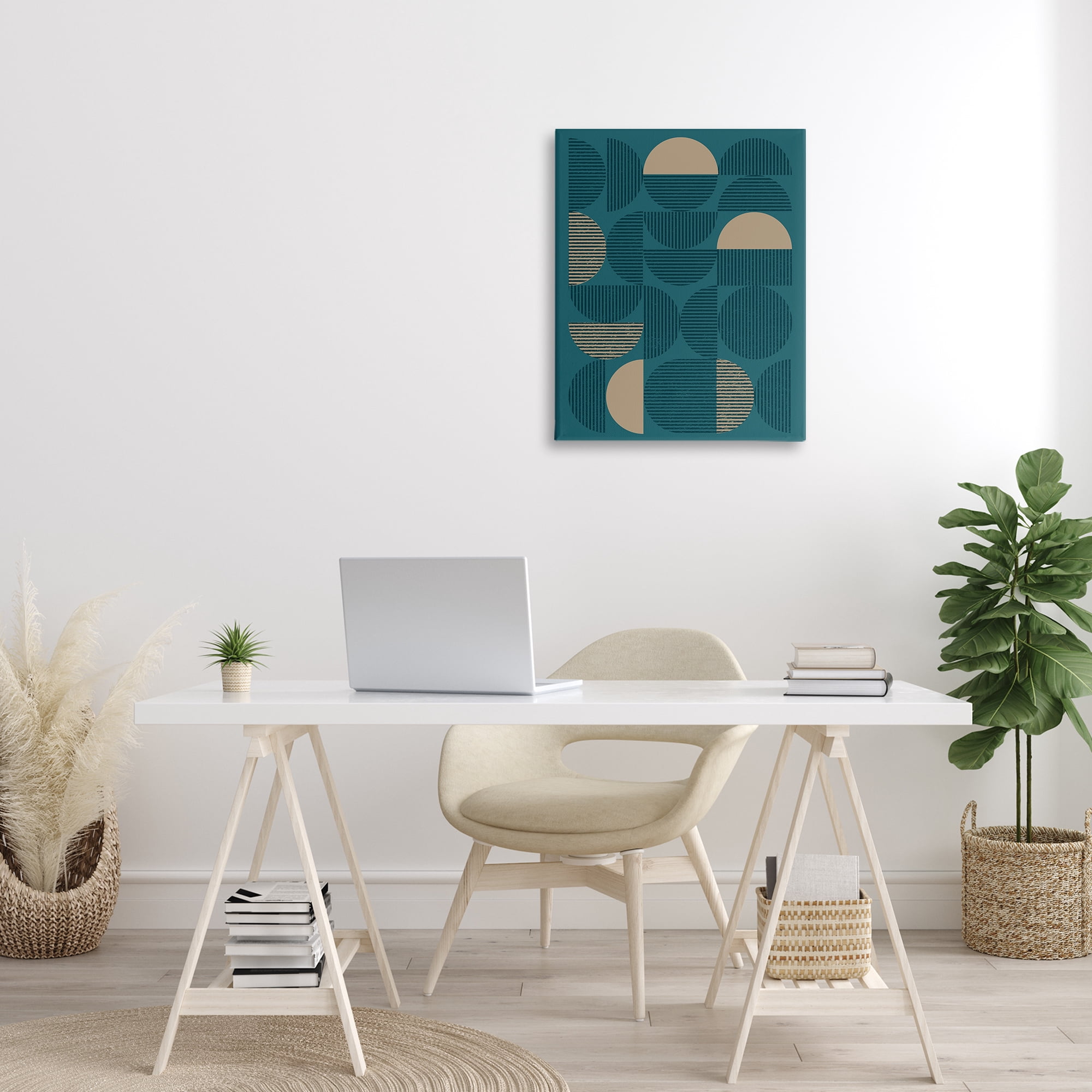 Stupell Industries Deco Arches Blue & Beige Abstract Painting Gallery Wrapped Canvas Art Print Wall Art, 24 x 30