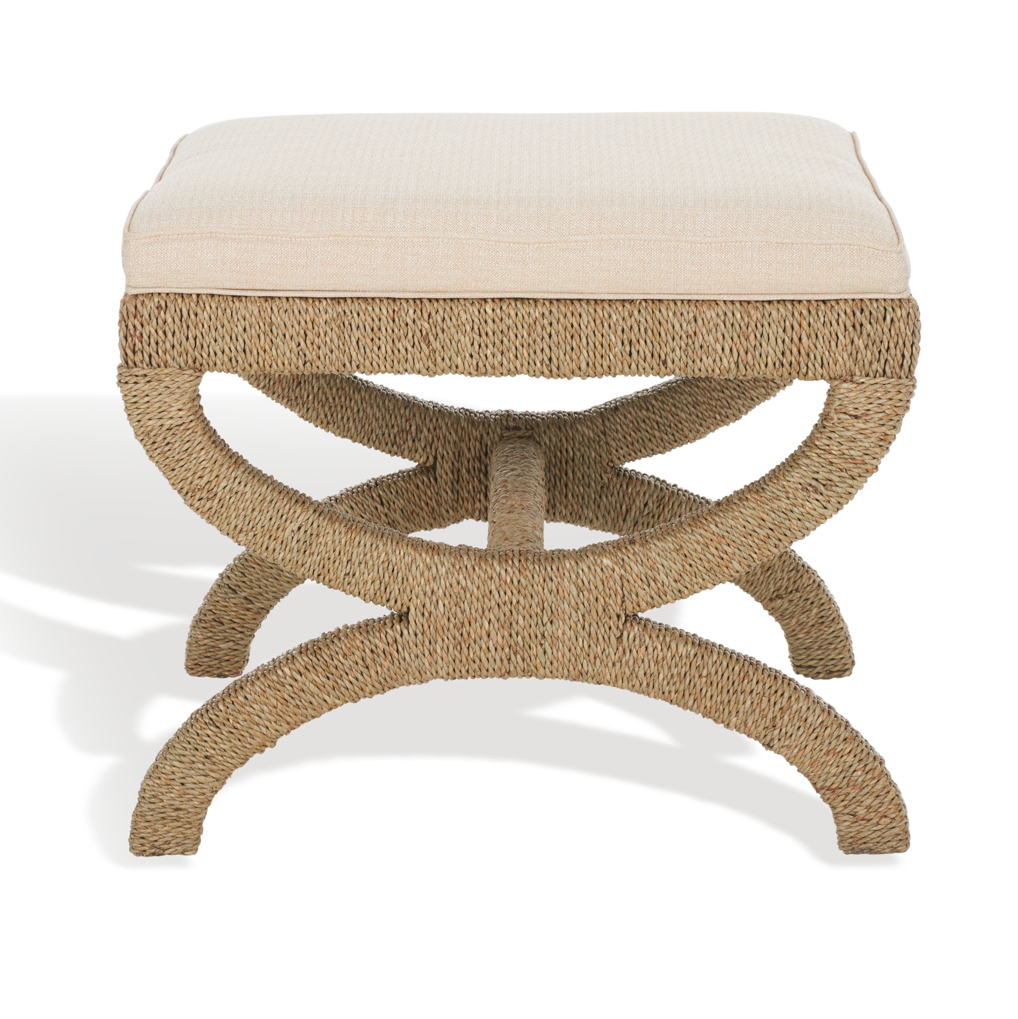 Safavieh Couture Aikan Woven Seagrass Ottoman, Natural/Beige
