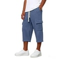 thumbnail image 6 of BiZtdJrK Mens Capri Sweatpants with Pockets Drawstring Elastic Waist Straight Leg Cargo Capris Loose Fit Comfy Solid Color Summer Pants Navy XL, 6 of 7