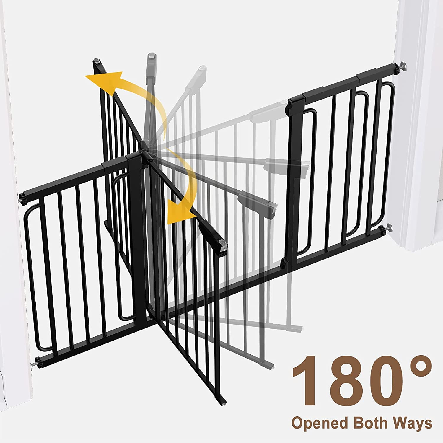 Cumbor Baby Gate for Stairs Extra Wide 57-Inch Dog Gate for Doorways Adjustable Tall Pet Puppy Fence Gate Black Pressure Mounted Walk Through Safety Child Gate for Kids Toddler 