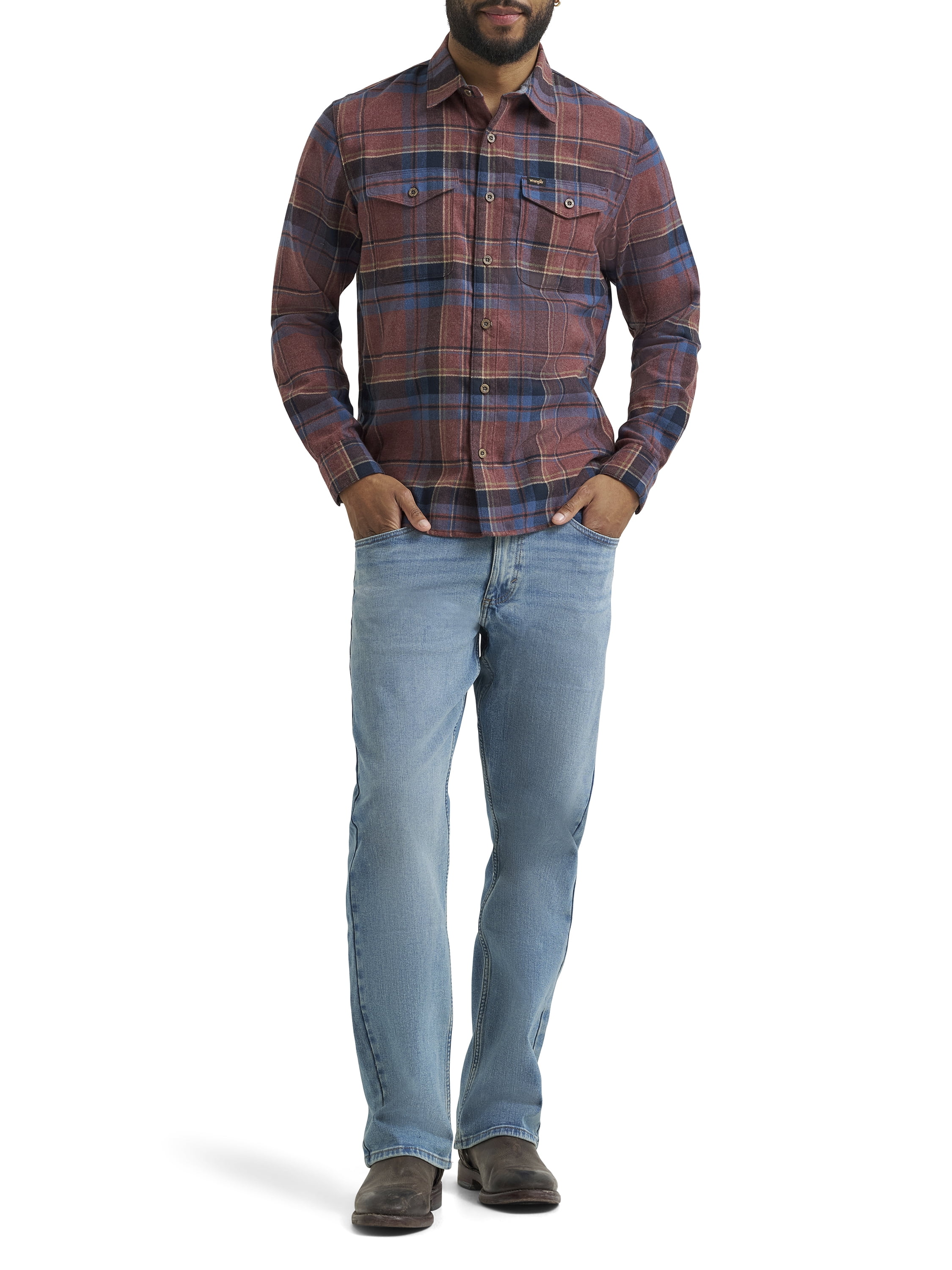 Wrangler Men's Long Sleeve Regular Fit Flannel Plaid Shirt, S-2XL