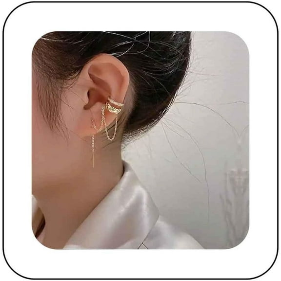 Bohemian Crystal Ear Cuff Earring Gold Hoop Chain Drop Earring Cz Ear Cuff Chain Tassel Earring Crystal Cartilage Threader Earring Jewelry for Women