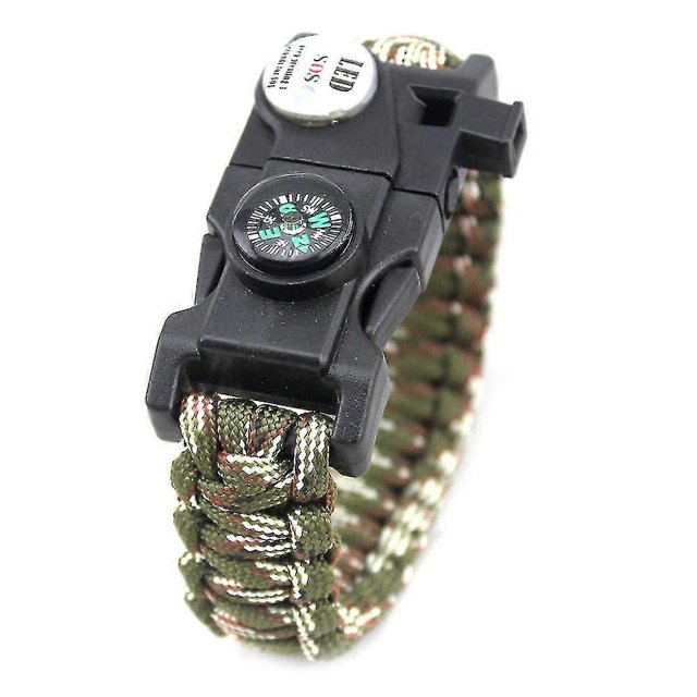 Survival Bracelet, Rescue Equipment Including Compass, 3m Umbrella Lanyard, Emergency Knife And Whistle(dark Green Camouflage)