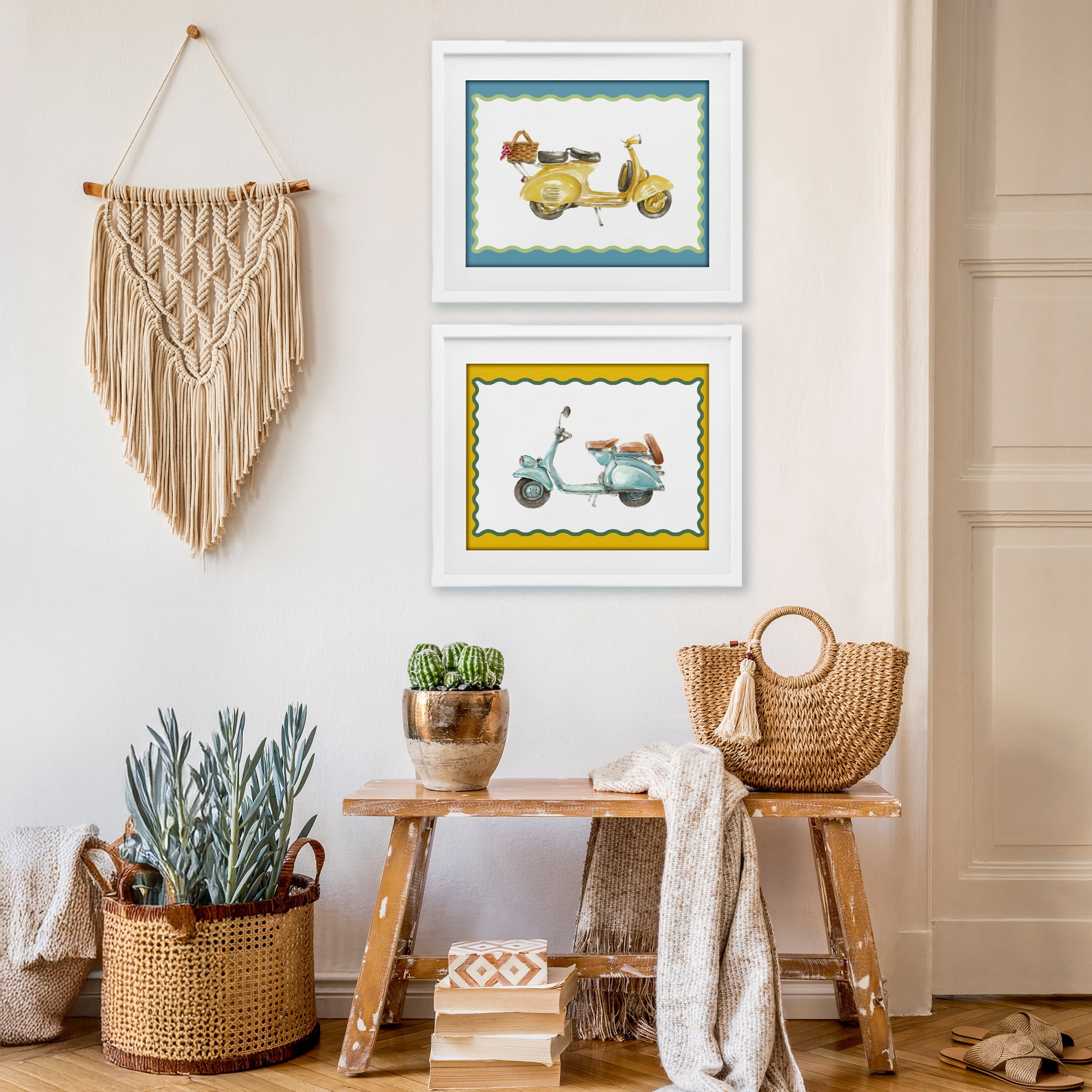 Stupell Industries Wavy Bordered Scooters 2 Piece White Framed Print Under Glass Set, design by Lanie Loreth
