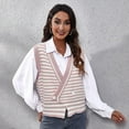 thumbnail image 4 of SWSMCLT Women's Button Fashion Loose Deep V Neck V Neck Sweater Vest Knit Soft Cute Asymmetrical Sweater Pink Large, 4 of 4
