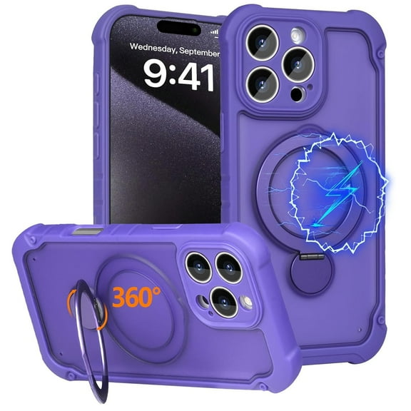 Dteck Magnetic Case for iPhone 16 Pro Max, Compatible with MagSafe, Military Drop Protection Shockproof Rugged Cover with Invisible Stand,Purple