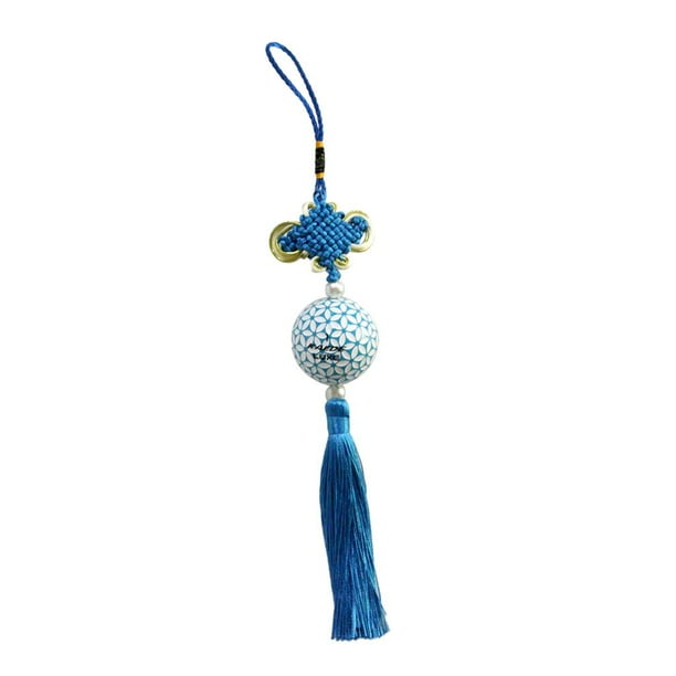 Adorno colgante de golf con borlas de nudo chino hecho a mano, decoración para coche, color azul