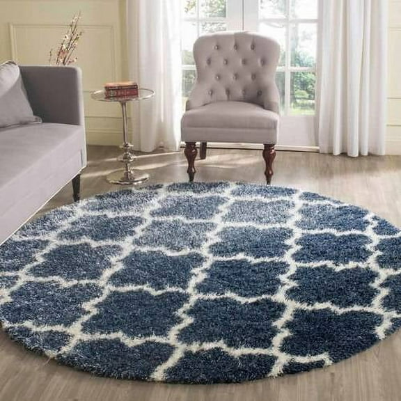 SAFAVIEH Montreal Lennart Geometric Quatrefoils Shag Area Rug, Blue/Ivory, 3' x 5'