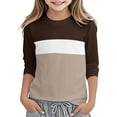 thumbnail image 2 of ZHOGXU Big Kids Girls Tee Long Sleeve Round Neck Color Block Soft Comfortable Casual Top For Everyday Wear Brown 7-8 Years, 2 of 5
