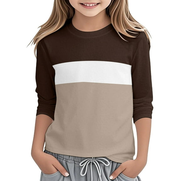 Tshirt Boys Brown Long Sleeve Shirt Kids Boys Crew Neck Basic Tees Boys Fall Shirts Girls Size 9-10 Years Clothes