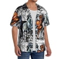 thumbnail image 4 of KLL Four Running Horses Print Men's Shirt Short Sleeve Button Down Summer Cuba Beach Shirts- Large, 4 of 7