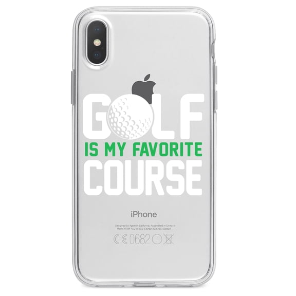 DistinctInk Clear Shockproof Hybrid Case for iPhone XS Max (6.5" Screen) - TPU Bumper Acrylic Back Tempered Glass Screen Protector - Golf Is MY Favorite Course