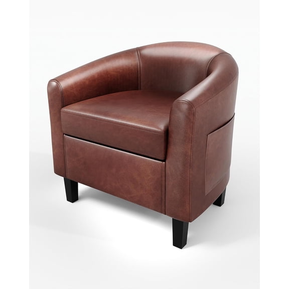 Accent Chairs Faux Leather Barrel Chairs Club Armchairs with Soft Seat for Living Room Bedroom Reading Waiting Room(Brown)