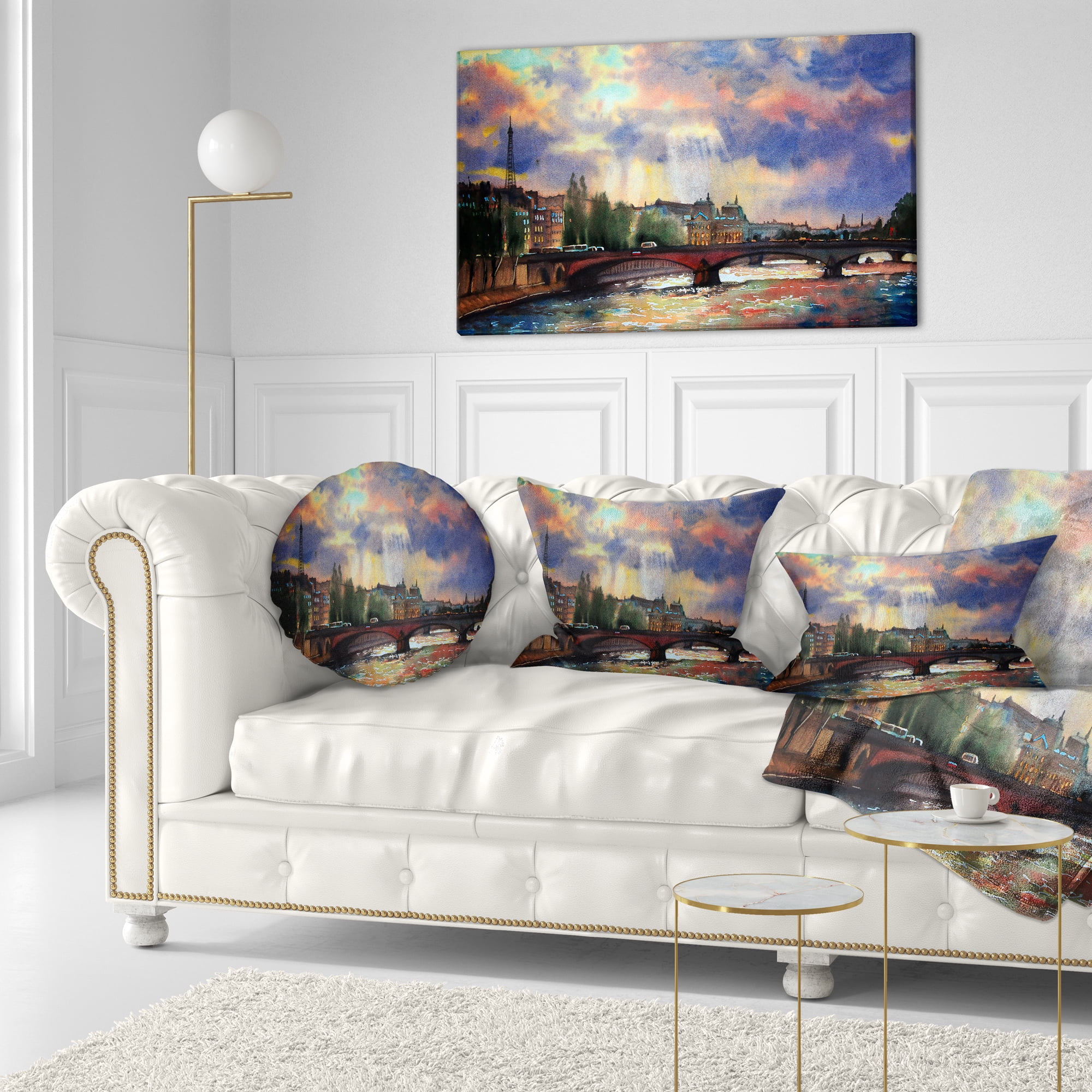 Designart Fabulous Paris City Watercolor - Photography Throw Pillow - 12x20