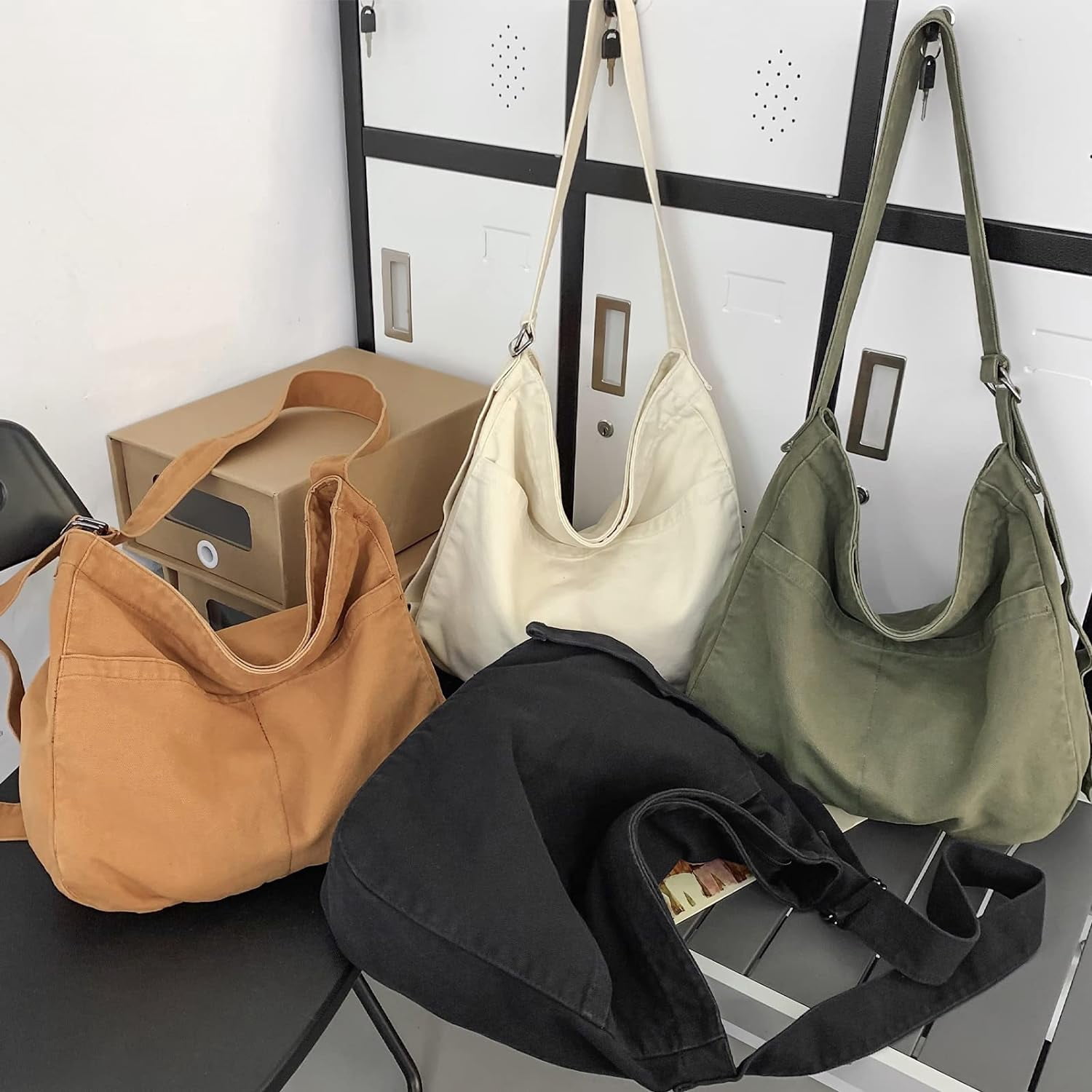 Kukuzhu Crossbody Bags for women, Large Hobo Bag Canvas Messenge Tote Handbagr for School Travel Work Shopping(Brown)