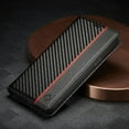 thumbnail image 5 of Wallet Case for iPhone 13 6.1 inch, Carbon Fiber Premium PU Leather Flip Case with Card Holder Magnetic Closure Protective Cover for iPhone 13 6.1 inch, Vertical Red Line, 5 of 8