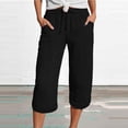 thumbnail image 2 of Bibifish Womens Pants Casual Solid Color Tie Elastic Waist Pocket Capri Sports Pants With Pockets Comfortable Summer Daily Wear Pants With Pockets, 2 of 5