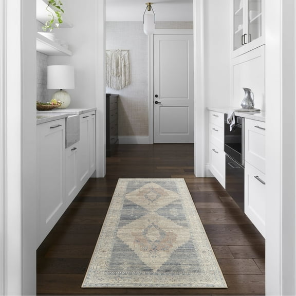 Livabliss x Becki Owens Luca Vintage Medallion Runner Area Rug,2'7" x 7'3",Pewter
