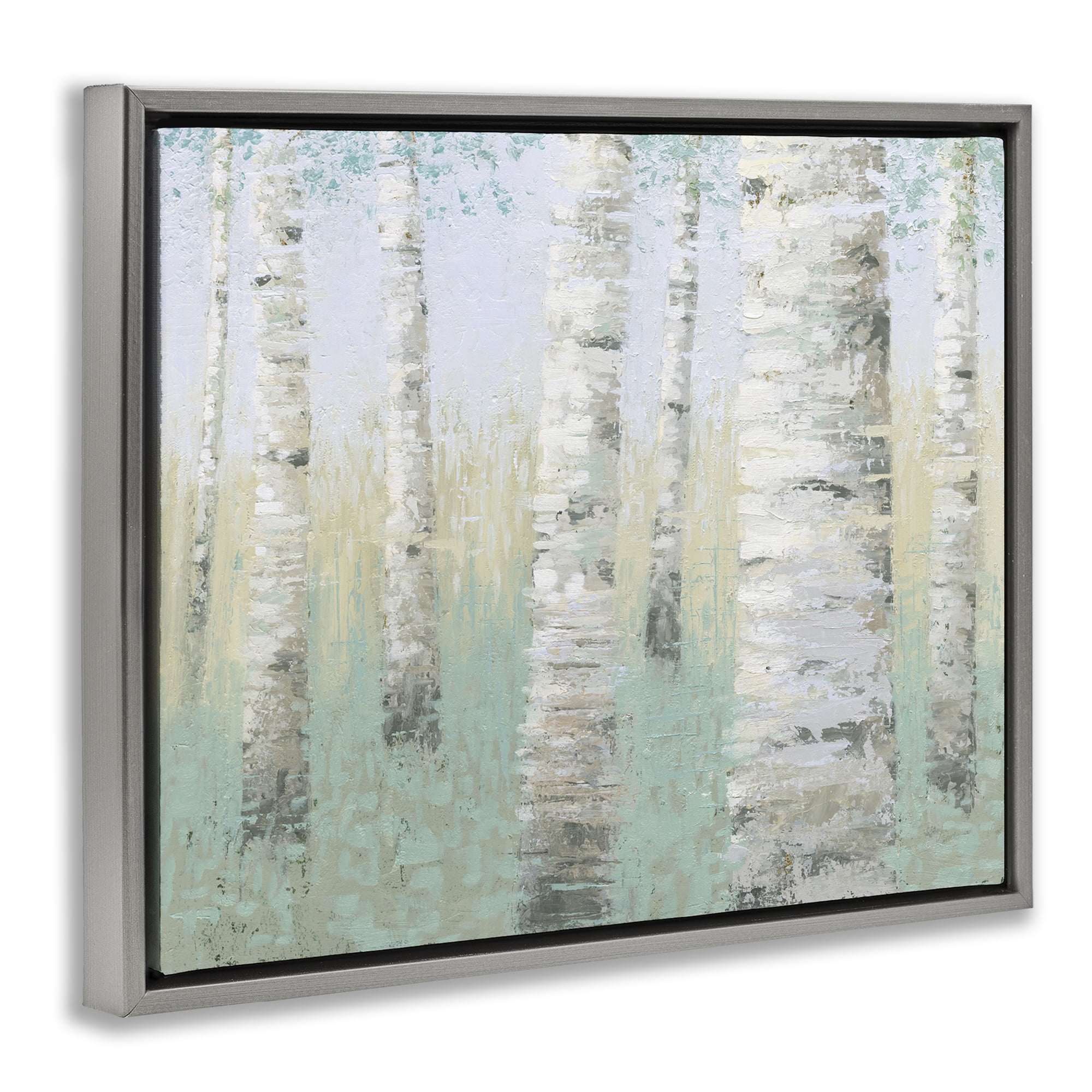 Stupell Industries Blue Birch Forest Landscape & Nature Painting Gray Floater Framed Canvas Art Print Wall Art, 21 x 17