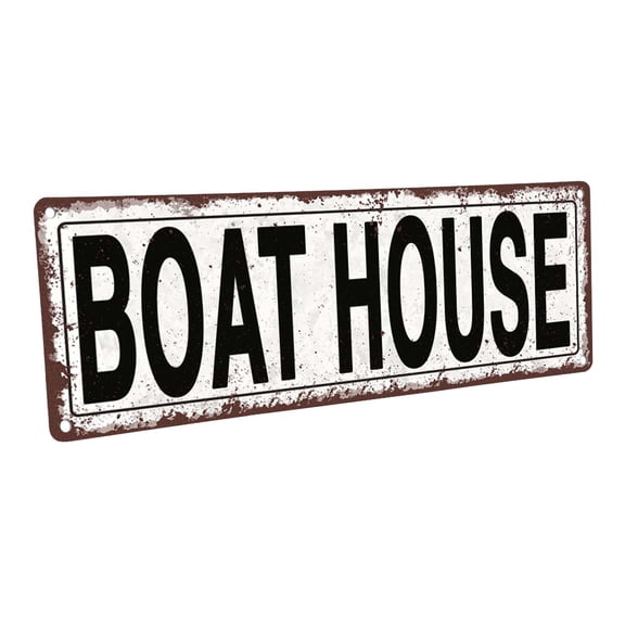 Boat House 4"x12" Metal Sign, Wall Décor for Porch, Patio, and Deck