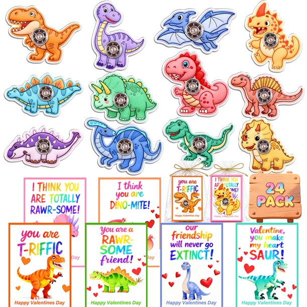 Set de regalos para el día de San Valentín Bufeeaye con 24 dinosaurios Fidget Spinners