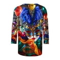 thumbnail image 5 of Cavosen Carnival 3/4 Sleeve Tops for Women Dressy Mardi Gras Shiny Mask Graphic Print Shirts Crewneck Party Festival Blouse Comfy Trendy Holiday Tops Party Funny Tees Vacation L, 5 of 5
