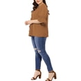 thumbnail image 5 of MODA NOVA Juniors Plus Size V Neck Smocked Sleeves Ruffled Front Solid Blouse, 5 of 7