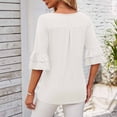 thumbnail image 4 of iHengLiXing Spring Tops for Womens Dressy Casual Women's Casual Solid Color Neck Ruffled Middle Sleeve Loose T-Shirt Top White S, 4 of 8