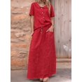 thumbnail image 4 of Jaimenalin Summer Skirt Set Women 2 Piece Outfits Short Sleeve Top Elastic Waist Maxi Dress Sets with Pockets Red M, 4 of 8