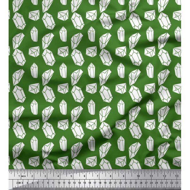 Soimoi Green Poly Georgette Fabric Crystal Stone Geometric Decor Fabric Printed Yard 52 Inch Wide