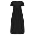 thumbnail image 3 of Frontwalk Ladies Summer Beach Sundress Short Sleeve Long Dress Crew Neck Maxi Dresses Travel Sexy Plus Size Black 3XL, 3 of 4