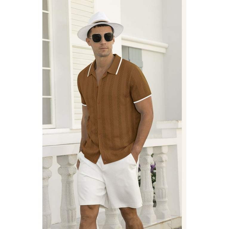 Iceglad Men's Vintage Short Sleeve Knit Polo Shirt with