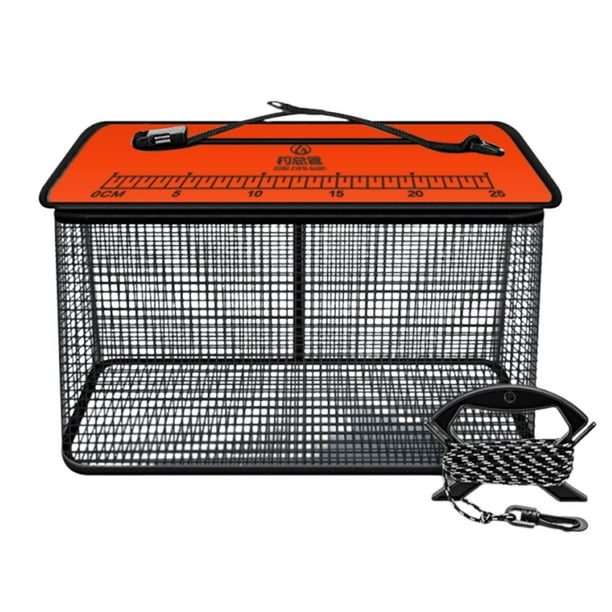 Cesta de pesca flotante, jaula de almacenamiento, bolsa de red, diseño plegable para proteger Naranja 34 x 20 cm x 28 cm