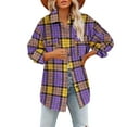 thumbnail image 2 of Baberdicy Women's Coat Women's Plaid Shirts Long Sleeve Flannel Lapel Button Down Pocketed Shacket Jacket Coats Womens Winter Coats Purple, 2 of 6