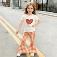 thumbnail image 7 of WRKEKC Girls 2 piece Outfits Heart Print Short Sleeve Round Neck T Shirt and Flare Pants Set for 2-12 Years, 7 of 7