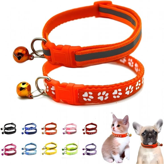 GASTROPOD Puppy Collar with Bell, 2-Pack Basic & Reflective Cat Collar with Bells for XXS Xs Small Pet Dogs Boy Tiny Kitten Male Animal, Neck 7-12 inch