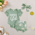thumbnail image 2 of CAICJ98 Newborn Baby Girl Clothes Infant Summer Outfits Little Sister Ruffle Romper Strawberry Shorts Headband Set 0-18 Months Clothes for Baby Girl (Green,3-6 Months), 2 of 4