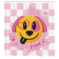 thumbnail image 3 of Ambesonne Emoji Shower Curtain, Funny Dog Paws Checkered Back, 69"Wx84"L, Pink Mustard and Black, 3 of 3