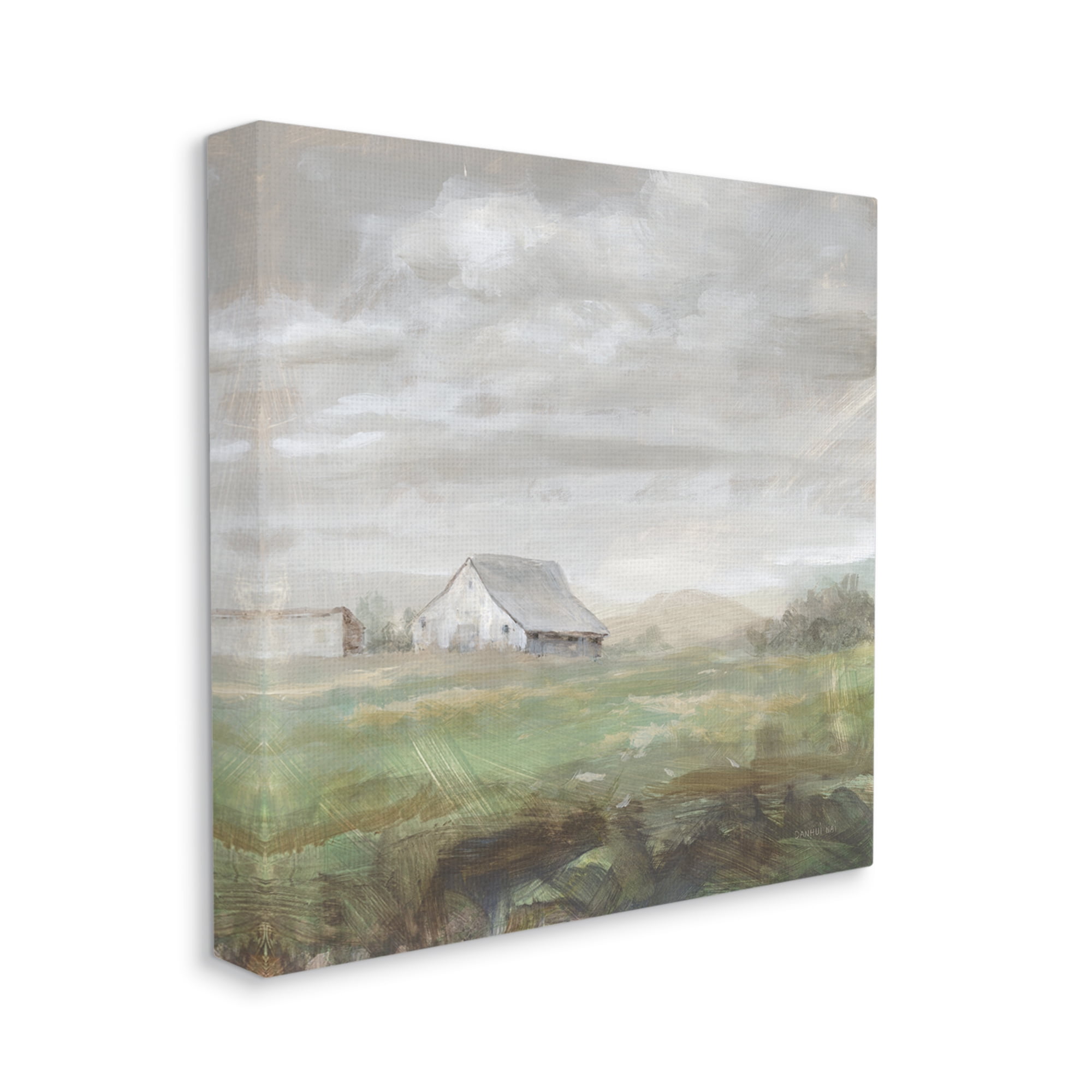 Stupell Industries Grey Farm Landscape Nature Painting Gallery Wrapped Canvas Print Wall Art, 24 x 24