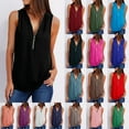 thumbnail image 2 of Womens Tops， LOVE DOCK 2022 Summer Chiffon Tank Tops Women Tunic Zipper V Neck Vest Tops Sexy Sleeveless Loose Vests Ladies Shirt Tops, 2 of 7