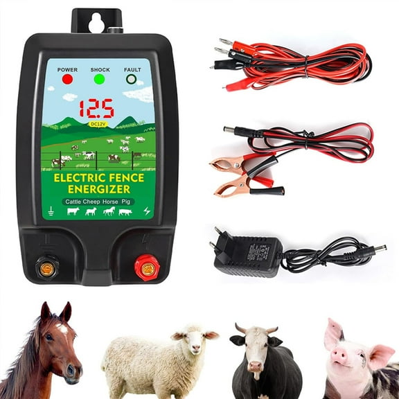 VIVIHEYDAY Electric Fence Energizer, LCD Digital Display, 4.5 Joules Output, 3 Miles Range, Ranch Fence Charger