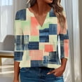 thumbnail image 3 of JTZGDY Womens Casual V Neck Tops Dressy Boho Floral Printed 3/4 Length Sleeve Graphic Tunic Tshirt Loose Oversized Comfy Pullover Blouse Khaki#02 L, 3 of 7