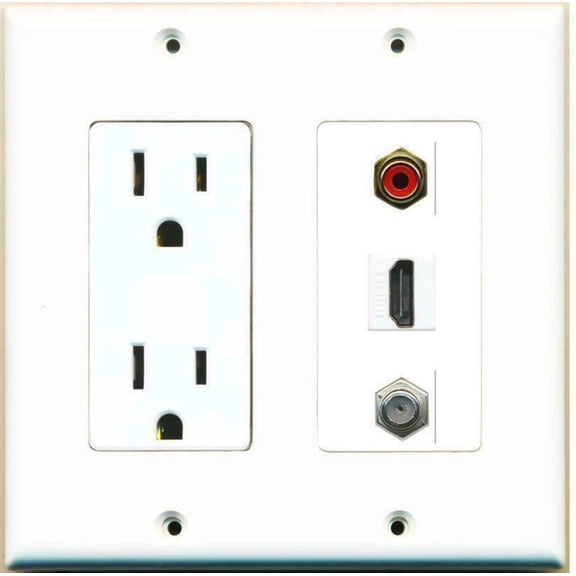 Ultra Spec Cables 2 Gang 15 Amp Duplex Power Outlet HDMI Coax Cable TV RCA Red Wall Plate