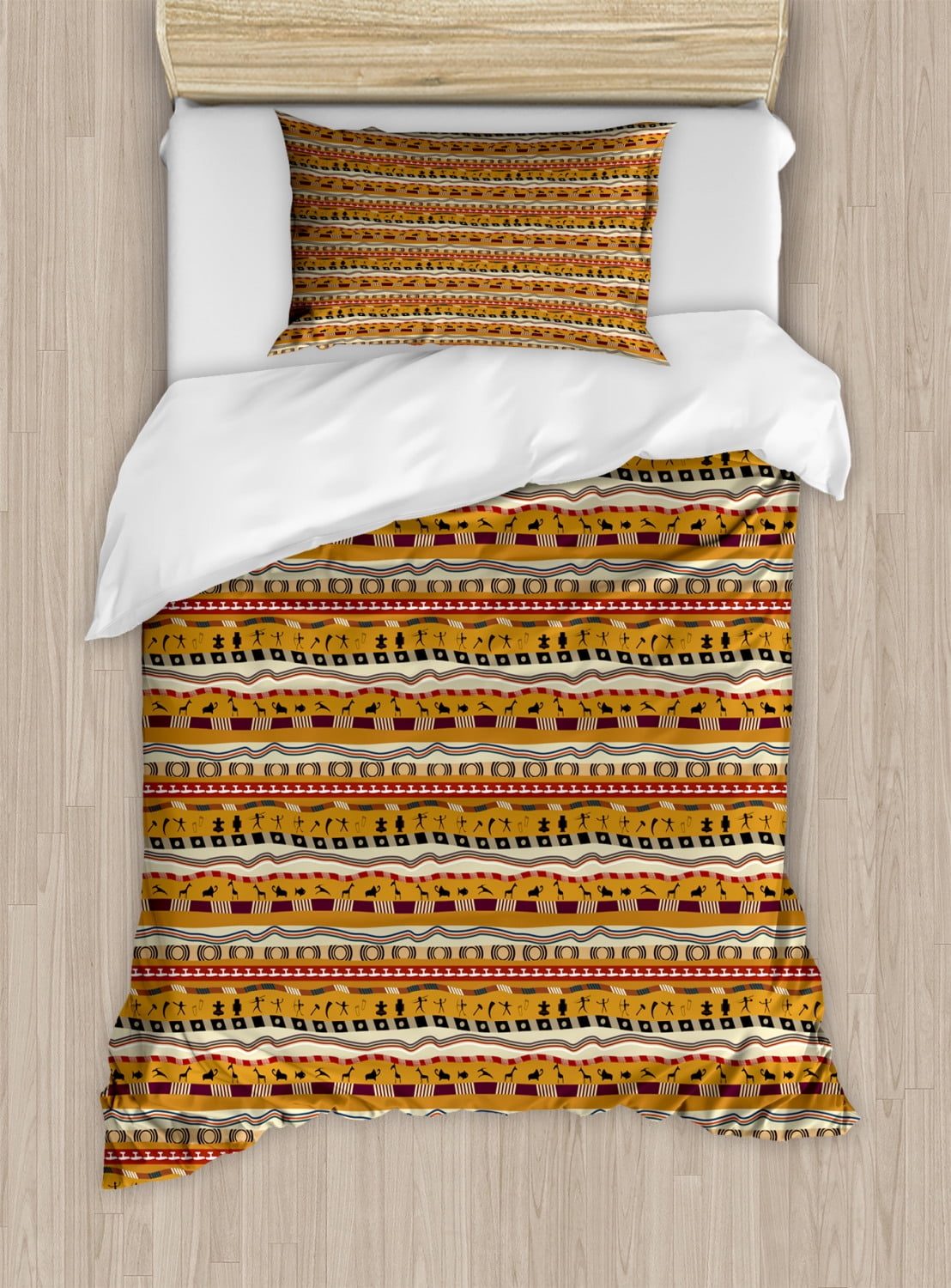 Tribal Duvet Cover Set, Repetitive Pattern of Horizontal Line Primitive