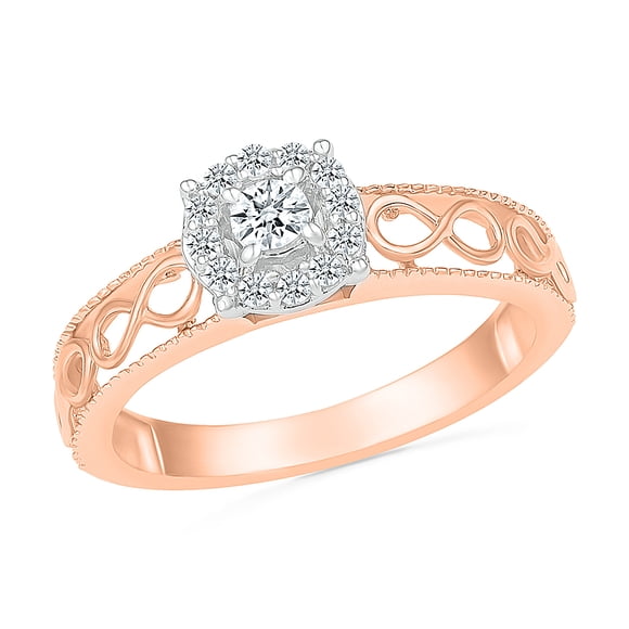 DGOLD 10kt Rose Gold Round White Diamond Abstract Promise Ring for Women (1/5 cttw)