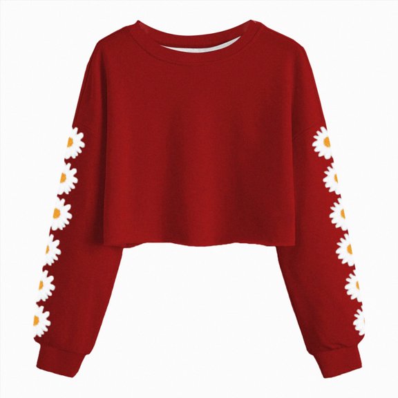 newwalpole Girls Crop Tops Kids Long Sleeve Pullover Sweatshirts Girls Cropped Crewneck Sweatshirt for Teen Girl | Kids Crop Tops Cute Fall Fashion Sweatshirt for 5-14 Years (Wine, 10-11 Years)