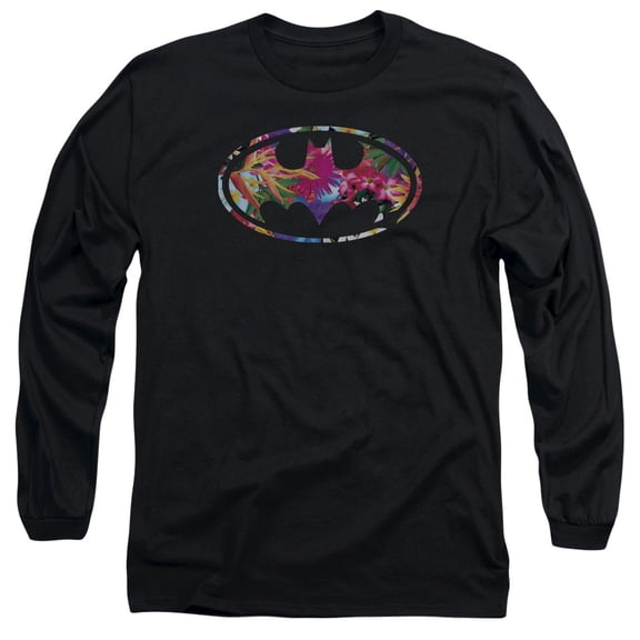 Batman Hawaiian Shield Long Sleeve Adult 18/1 T-Shirt Black