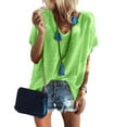 thumbnail image 2 of tasrioml Women T-shirt V-Neck Short Sleeve Solid Color Tee Shirt Loose Fit Summer Casual Pullover Tops Daily Wear, 2 of 8