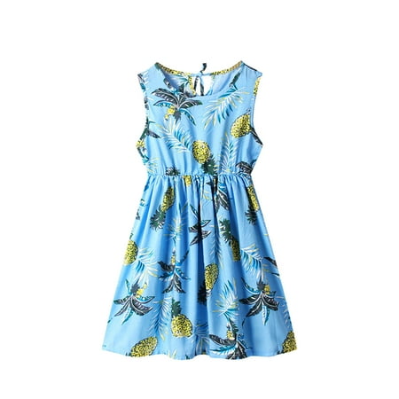 

ZRBYWB Girls Dresses Toddler Kids Crew Neck Summer Sleeveless Sundress Casual Beach Floral Print Party Dress Baby Girl Clothes